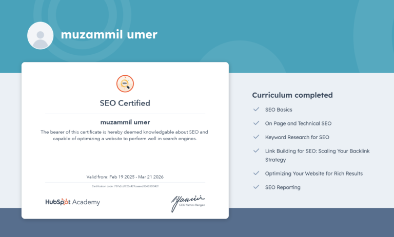 Muzammil umer certificates